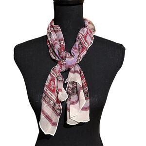 Semi Sheer Pink and Red Floral Striped Rectangle Scarf